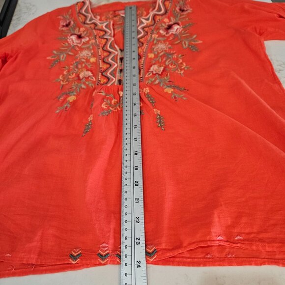 Johnny Was Alise Flare Sleeve Coral Blouse Medium Embroidered Boho Peasant Boho - Picture 11 of 12